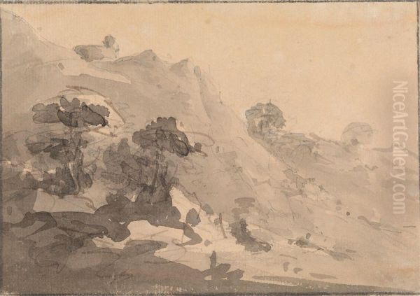 Hilly Landscape Oil Painting by William Gilpin