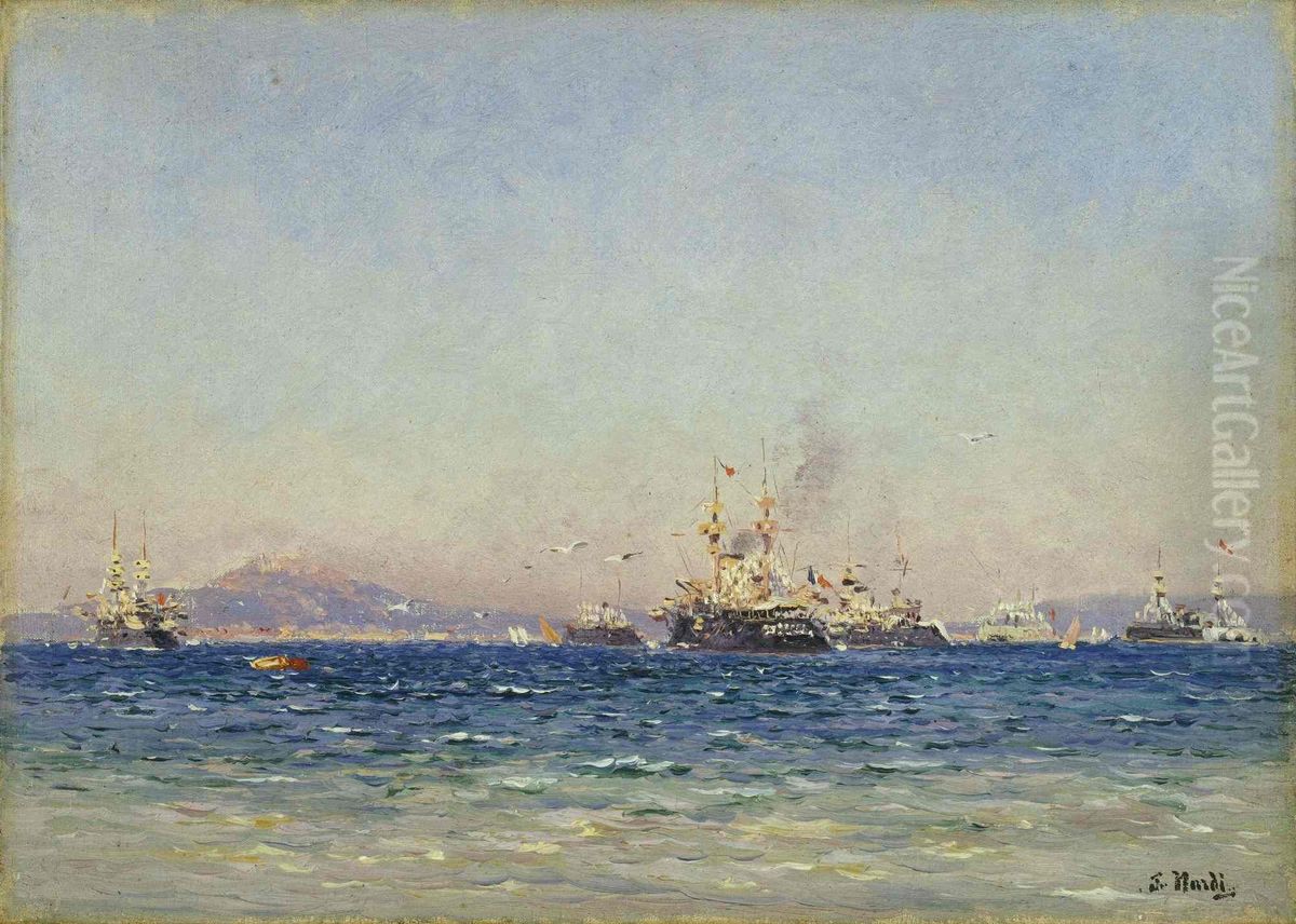Escadre en rade de Toulon, effet de mistral Oil Painting by Francois Nardi
