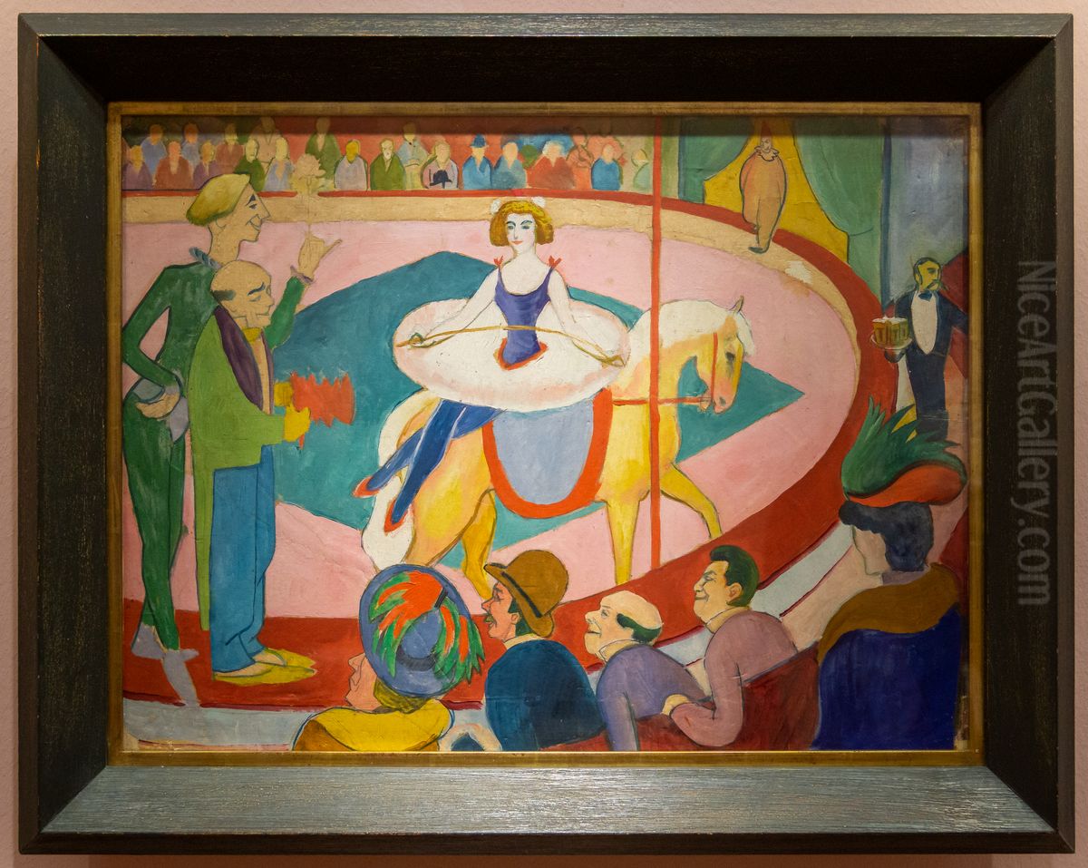 Kunstreiterin mit Clowns Oil Painting by August Macke