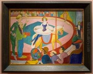 Kunstreiterin mit Clowns