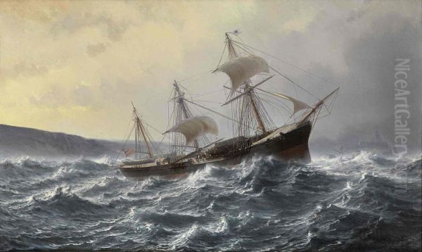 Trois mats anglais dans la tempete Oil Painting by Jean-Baptiste Henri Durand-Brager
