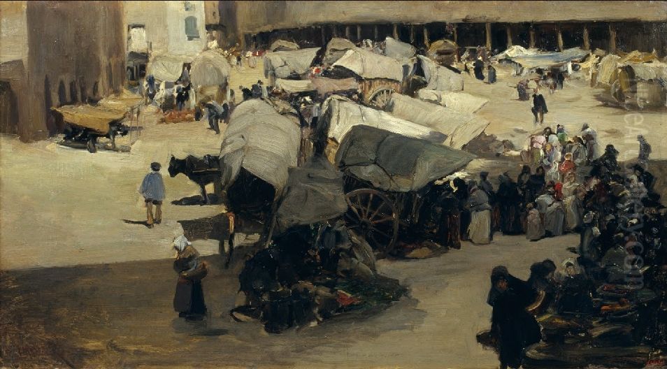 The Market in Santa Coloma de Queralt Oil Painting by Jaume Morera i Galicia