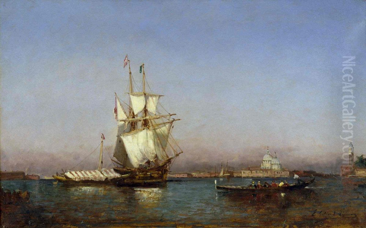 Voilier a l'entree du Grand Canal a Venise Oil Painting by Emmanuel Gallard-Lepinay