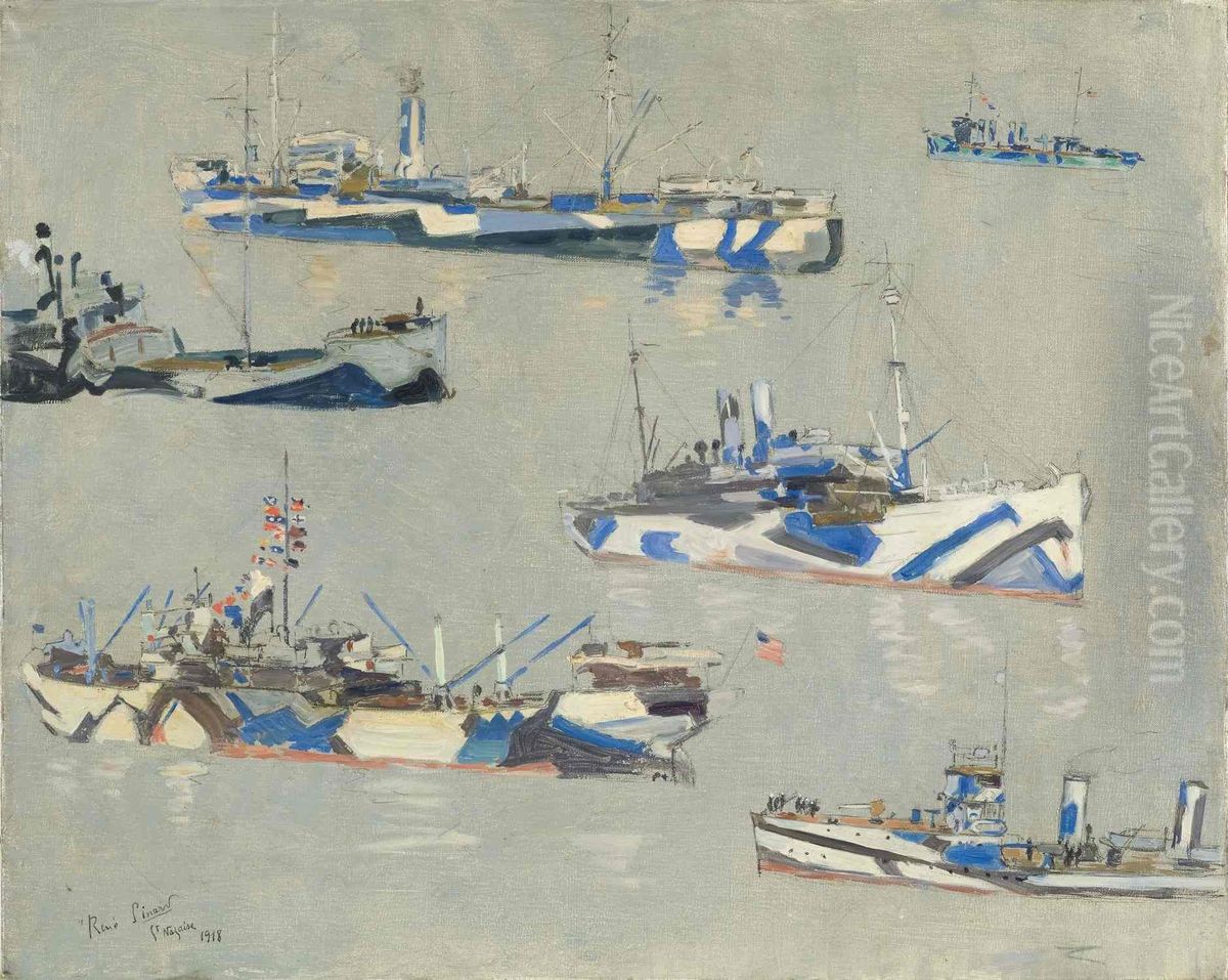 Bateaux camoufles Oil Painting by Rene Pinard