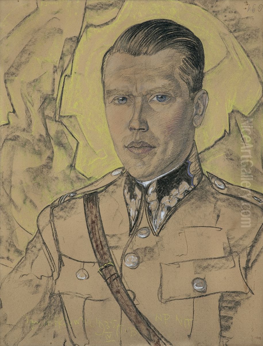 Portrait of Aristarch Laszenko, Army Major Oil Painting by Stanislaw Ignacy Witkiewicz (Witkacy)