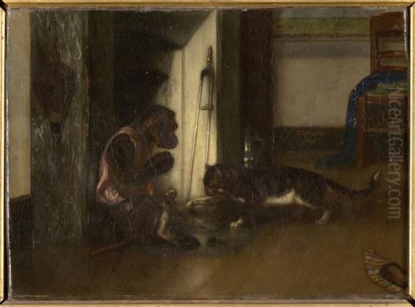 Bertrand et Raton Oil Painting by Alexandre-Gabriel Decamps