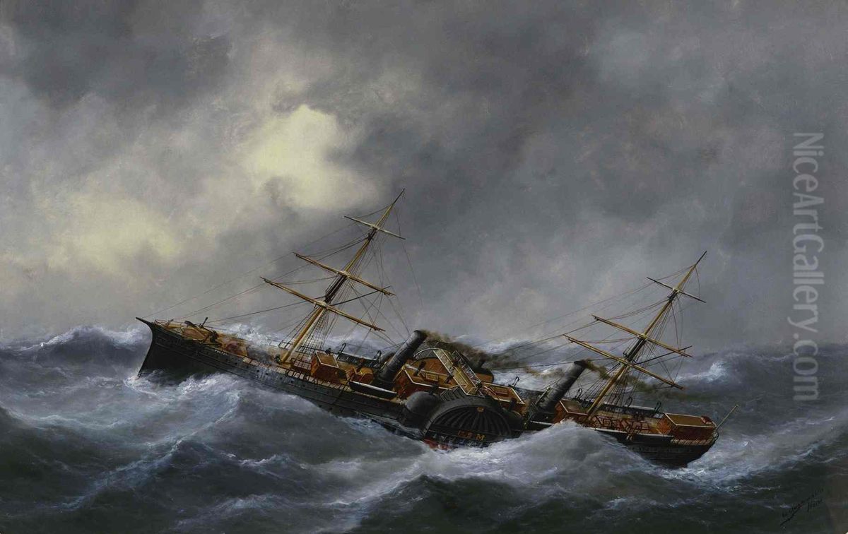 Fulton, paquebot a vapeur americain, 1855 Oil Painting by Edouard Adam