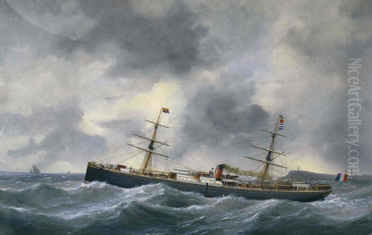 Saint-Simon, paquebot a helice Oil Painting by Edouard Adam