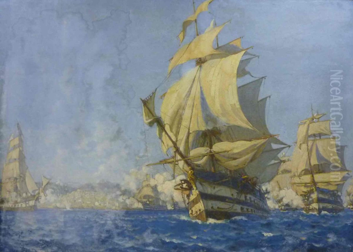 Bombardement d'Alger par la flotte francaise le 3 juillet 1830 Oil Painting by Paul Jobert