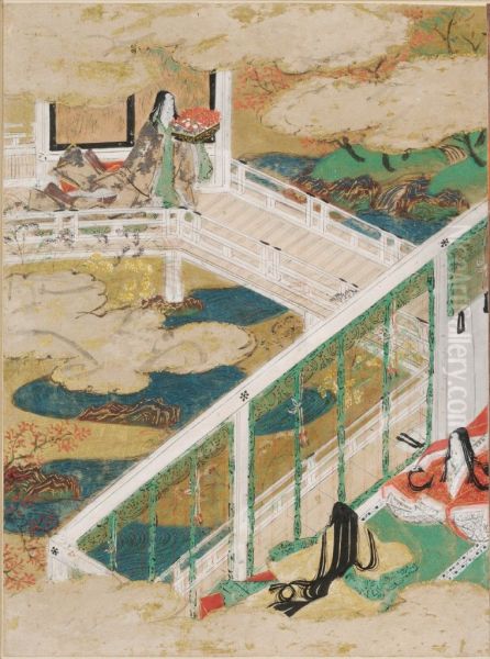 The Maidens (Otome), Illustration to Chapter 21 of the Tale of Genji (Genji monogatari) Oil Painting by Tosa Mitsunobu