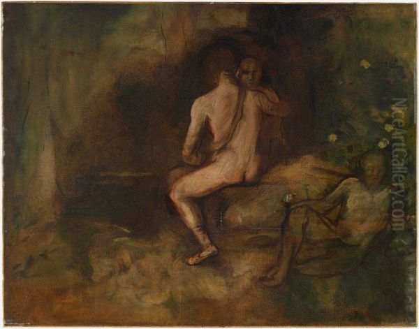 Sketch for Woodland Scene at Dusk Oil Painting by Hans von Marees