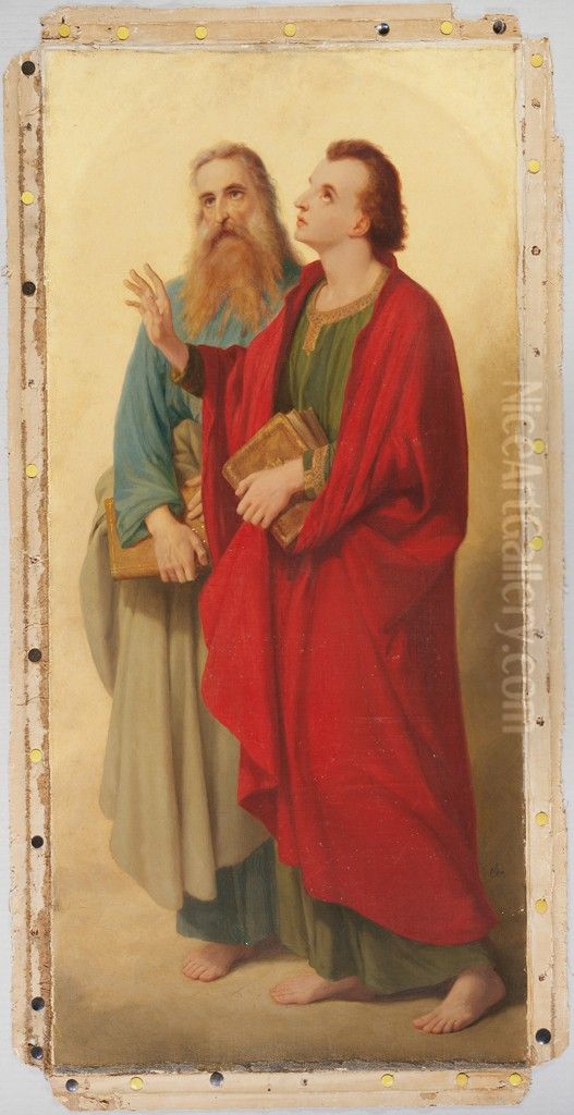 Two Evangelists Oil Painting by Johannes Adam Simon Oertel