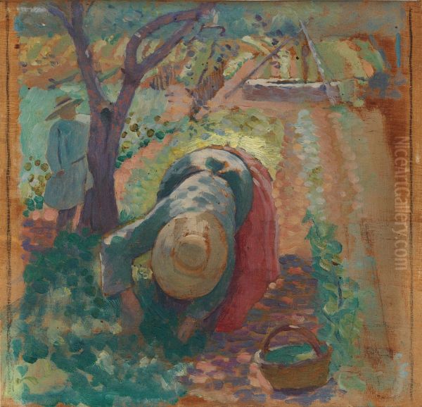 Woman Harvesting Vegetables Oil Painting by Henri-Edmond Cross