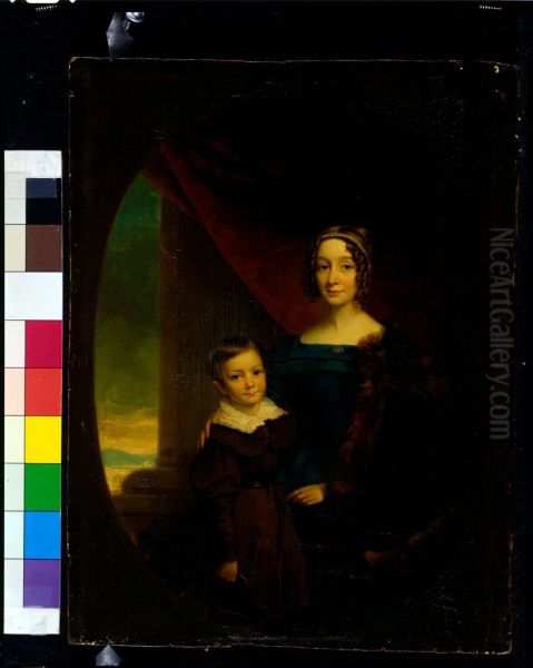 Josephine Marie Henriette Pascault Gallatin (Mrs. James Gallatin) (1801-1885) and her son, Albert Gallatin II (1830-1930) Oil Painting by George Linen