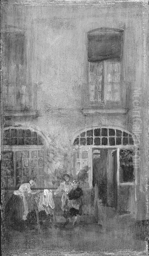 Courtyard, House in Dieppe Oil Painting by James McNeill Whistler