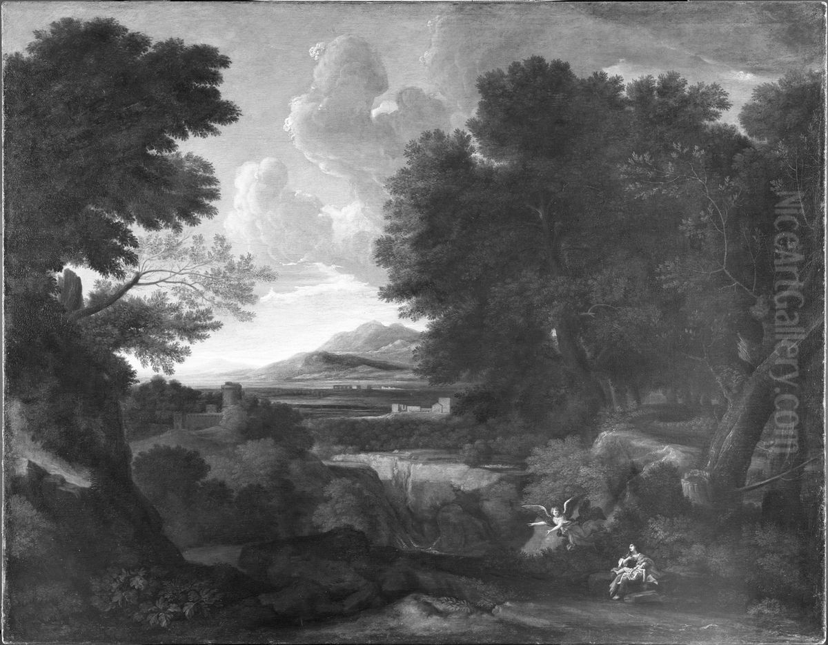 Hagar and Ishmael in a Southern Wooded Landscape Oil Painting by Gaspard Dughet