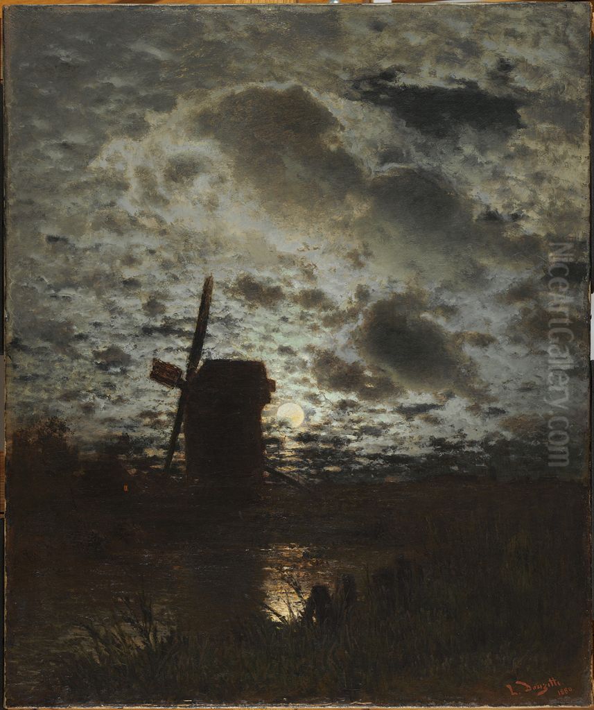 Landscape with Windmill Oil Painting by Louis, Carl Ludwig Douzette