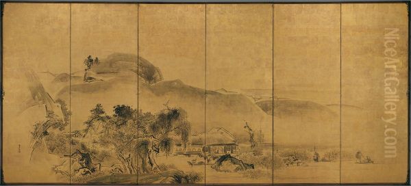 Landscape (left screen) Oil Painting by Watanabe Shiko