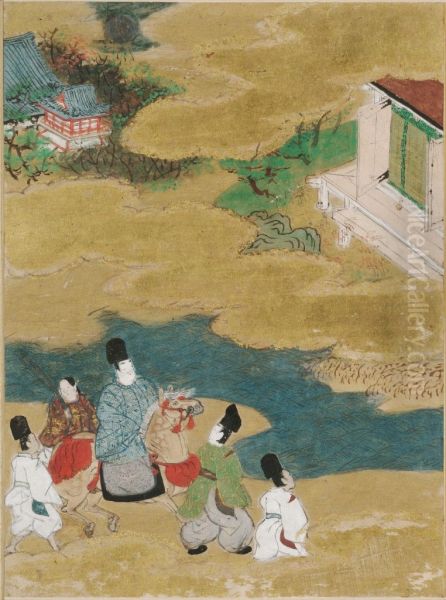 Akashi, Illustration to Chapter 13 of the Tale of Genji (Genji monogatari) Oil Painting by Tosa Mitsunobu