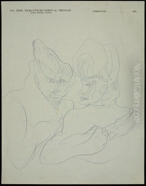 Portrait of Helena and Teodor Bialynick- Birula Oil Painting by Stanislaw Ignacy Witkiewicz