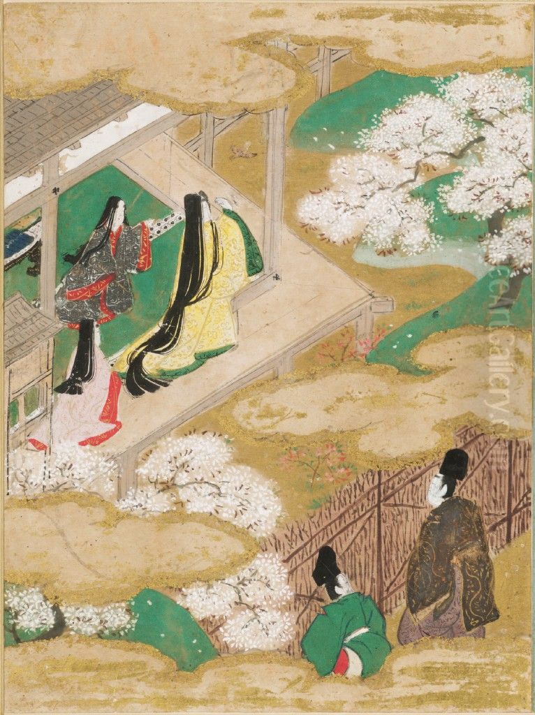 Young Murasaki (Wakamurasaki), Illustration to Chapter 5 of the Tale of Genji (Genji monogatari) Oil Painting by Tosa Mitsunobu