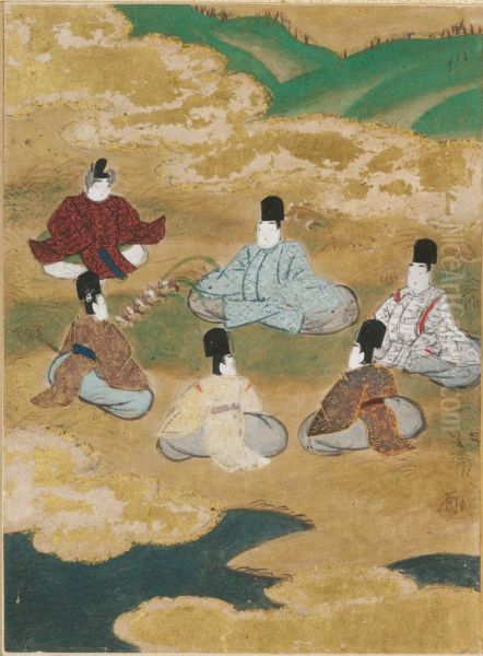 Wind in the Pines (Matsukaze), Illustration to Chapter 18 of the Tale of Genji (Genji monogatari) Oil Painting by Tosa Mitsunobu