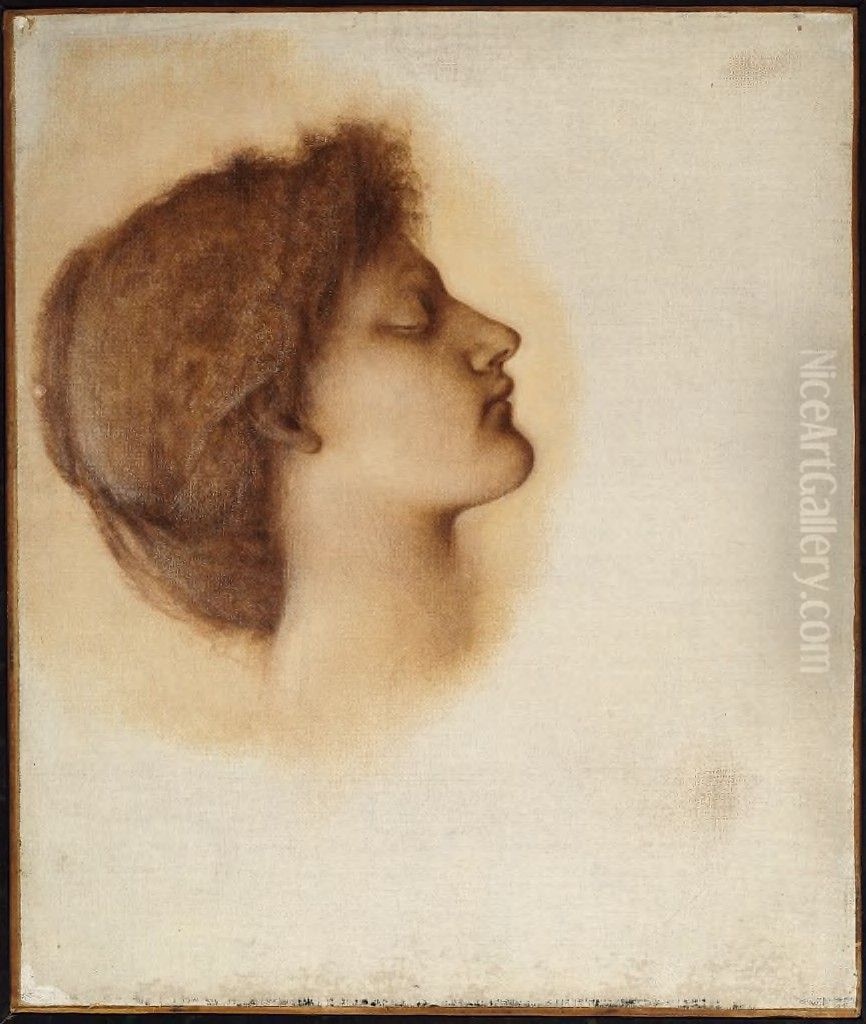 Head of a Maiden Oil Painting by Edward Burne-Jones