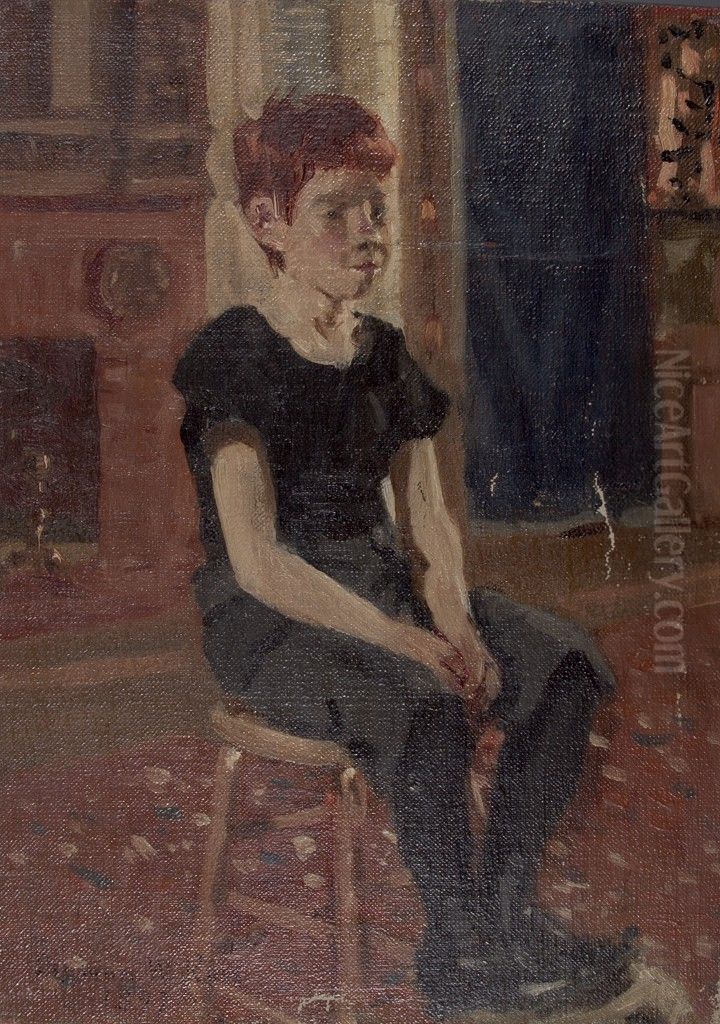 Portrait of a Seated Boy Oil Painting by Denman Ross