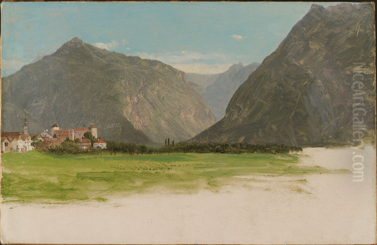View of Wimmis, Valley of the Simmental, Switzerland Oil Painting by Frederic Edwin Church