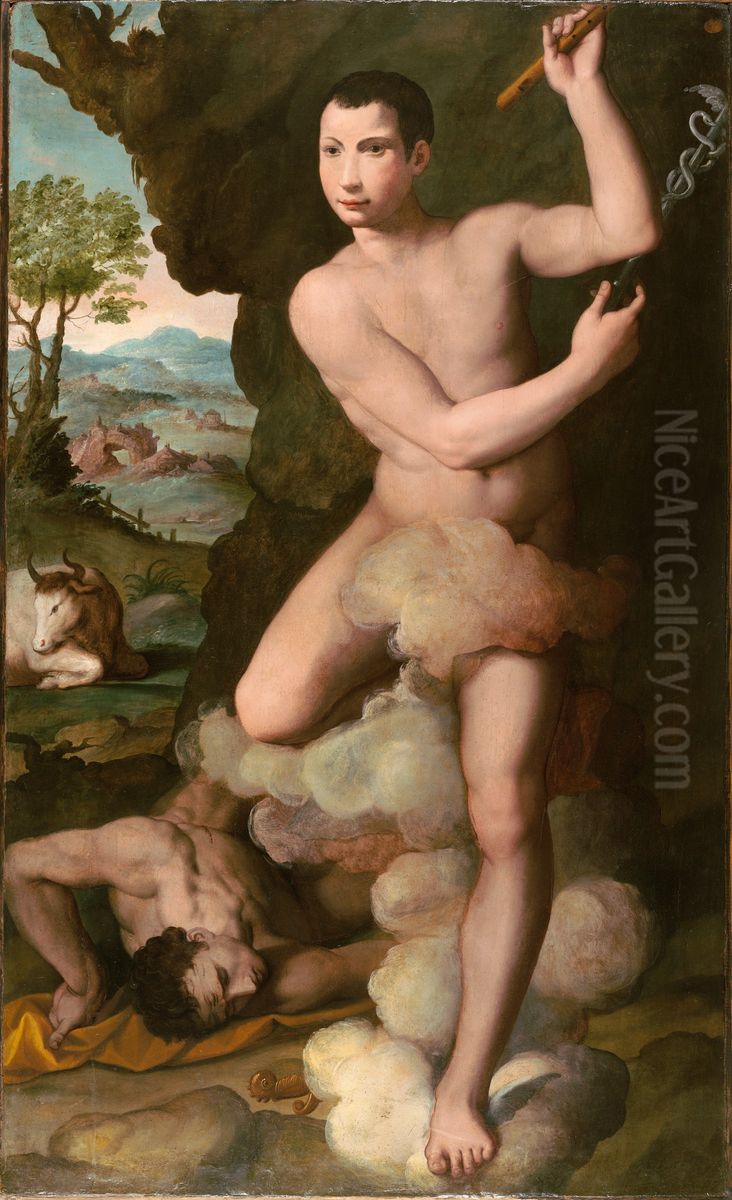 Allegorical Portrait of a Young Man in the Guise of Mercury Slaying Argus Oil Painting by Alessandro Allori