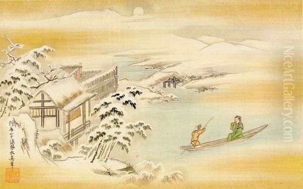 Wang Ziyou in Boat on a Snowy Night Oil Painting by Kano Yasunobu