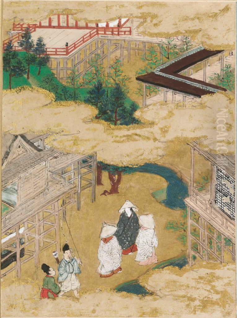 The Tendril Wreath (Tamakazura), Illustration to Chapter 22 of the Tale of Genji (Genji monogatari) Oil Painting by Tosa Mitsunobu