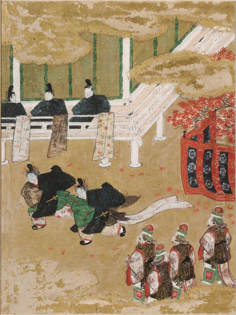 Beneath the Autumn Leaves (Momiji no Ga), Illustration to Chapter 7 of the Tale of Genji (Genji monogatari) Oil Painting by Tosa Mitsunobu