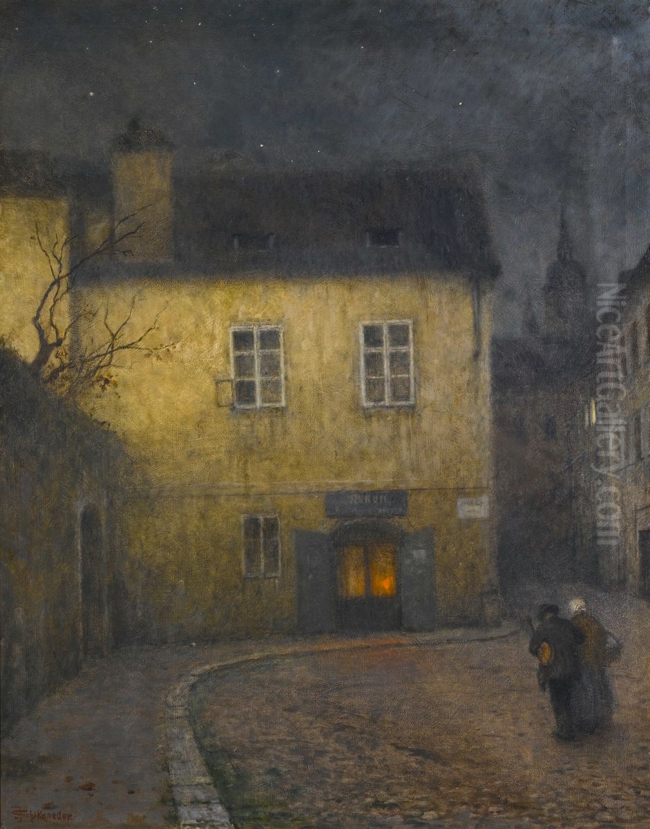 Jakub Schikaneder --- A Street Corner in Prague Oil Painting by Jakub Schikaneder