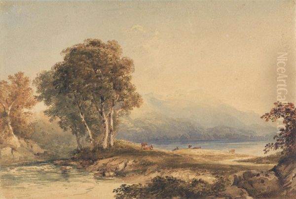 Mountainous Landscape with Lake and Stream Oil Painting by Copley Fielding