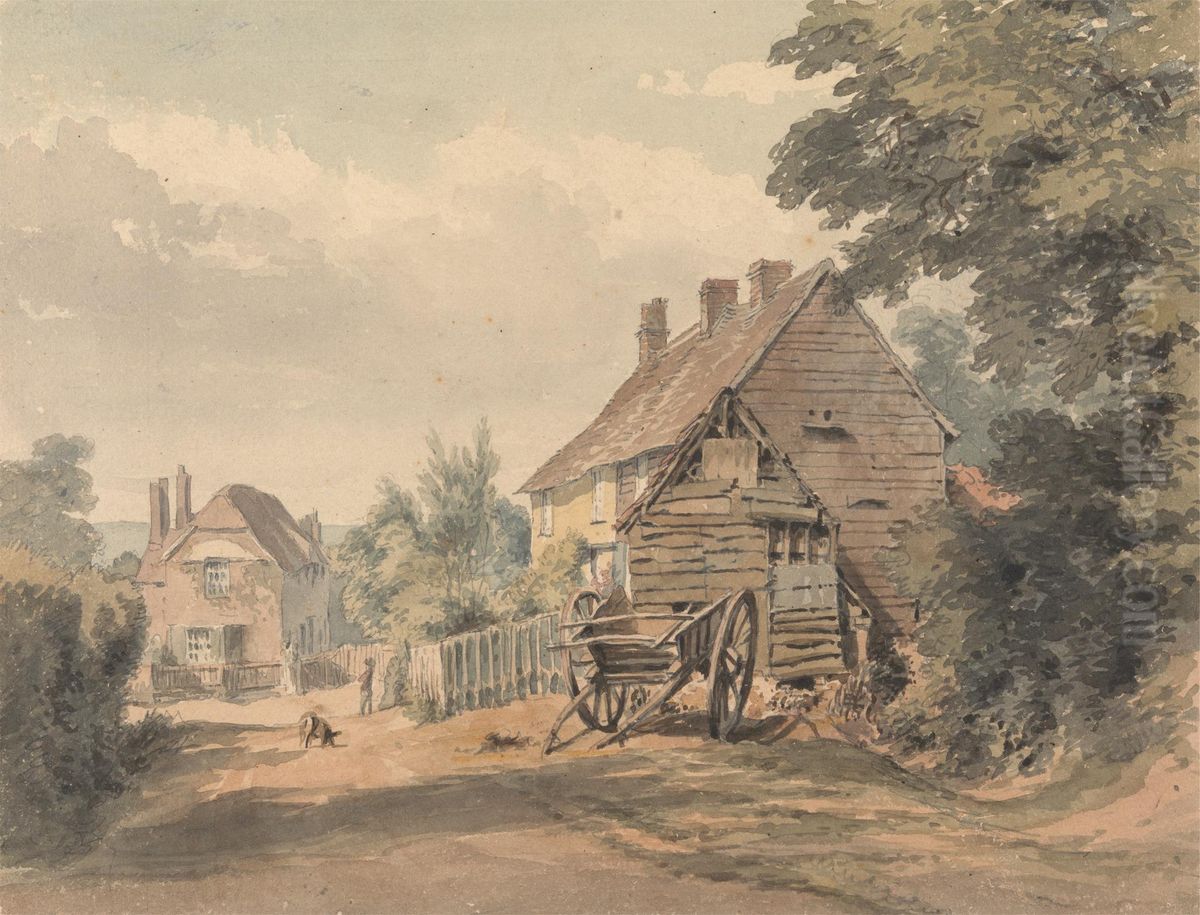 A Street in a Country Village Oil Painting by William Henry Hunt