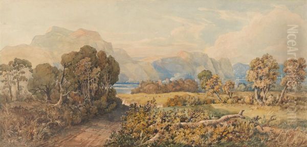 Landscape with River and Mountains Oil Painting by John Joseph Cotman