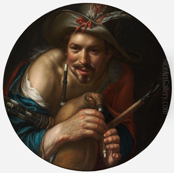 A Shepherd Oil Painting by Joachim Wtewael