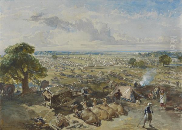 The Governor-General's and Commander-in-Chief's Camp at Jalandhar, 1 Febuary 1860 Oil Painting by William Simpson