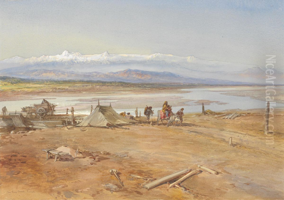 The River Chenab, Punjab Oil Painting by William Simpson