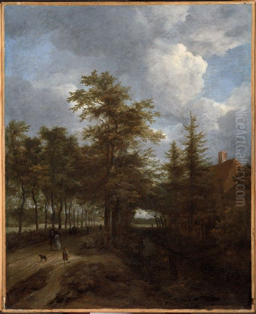Road Lined with Trees Oil Painting by Jacob Van Ruisdael