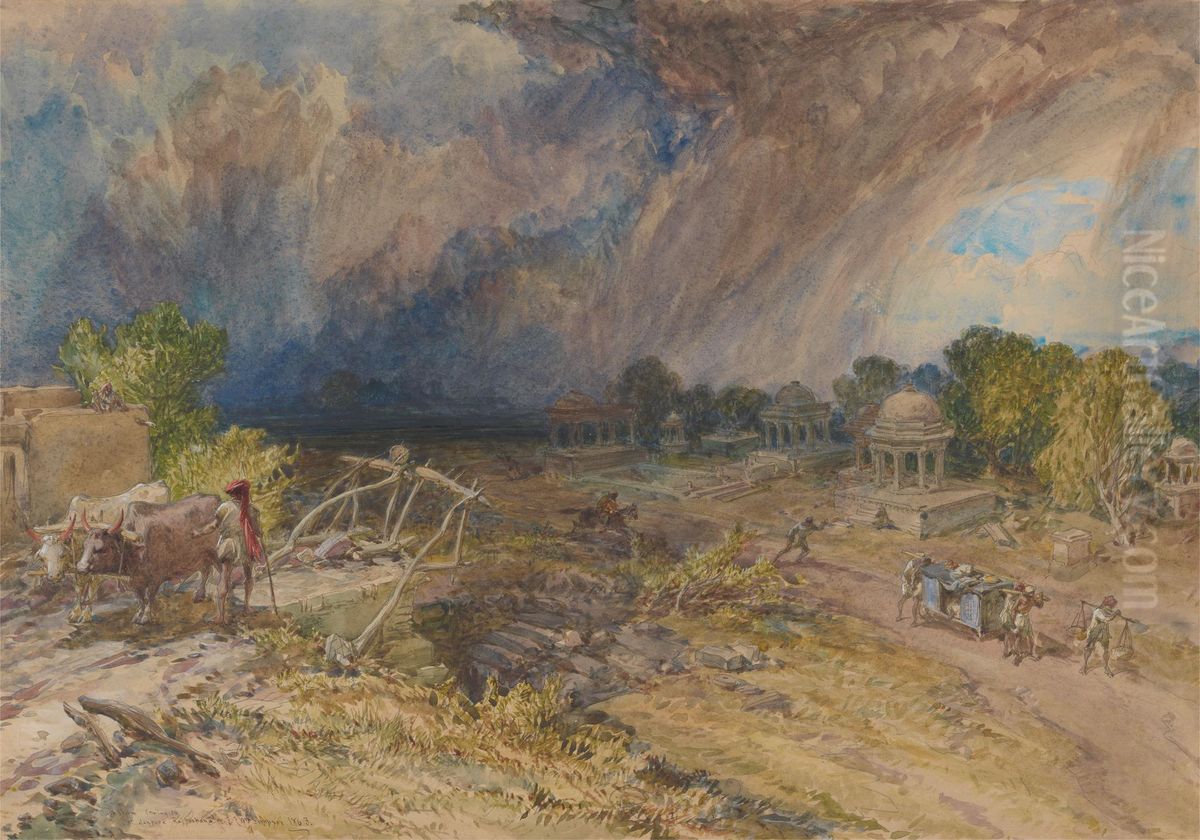 Dust Storm Coming On, near Jeypore, Rajpootana Oil Painting by William Simpson