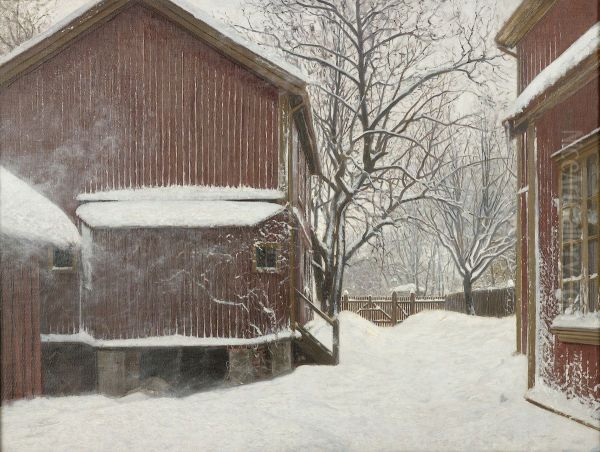 Snefokk i Majorstuveien 8 Oil Painting by Amaldus Nielsen