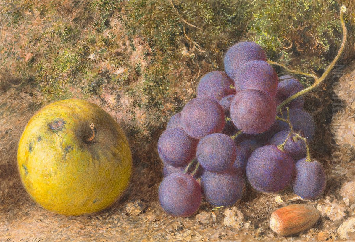 Apple, Grapes and a Cob-Nut Oil Painting by William Henry Hunt Apple, Grapes and a Cob-Nut Oil Painting by William Henry Hunt