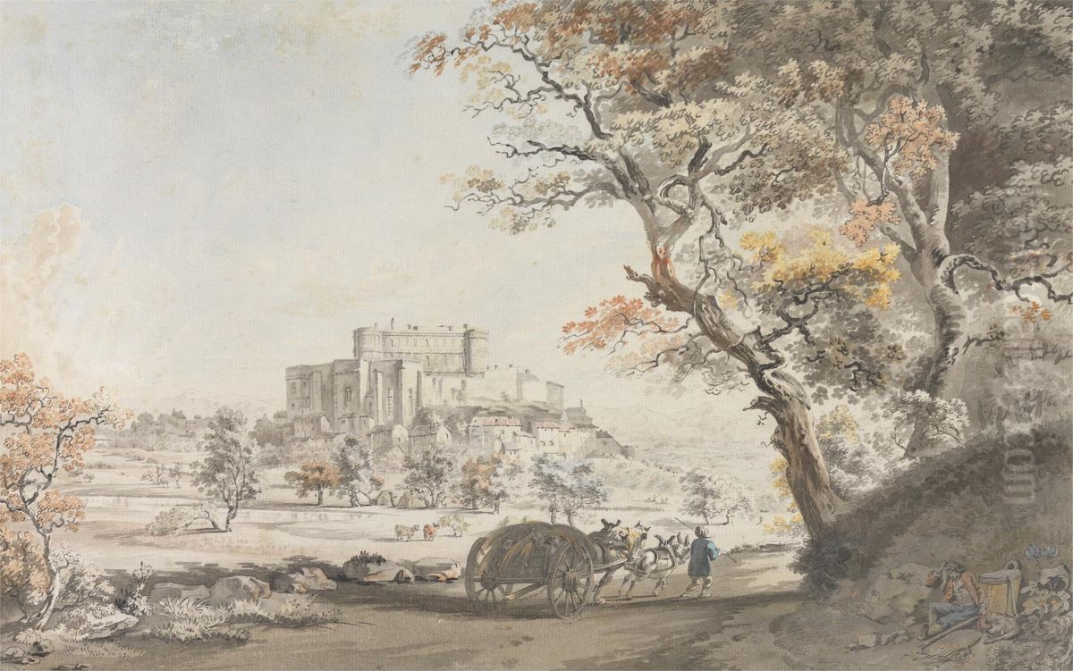 A Southeast View of the Castle of Grigan in Provence near Dauphine Oil Painting by Michel-Vincent Brandoin