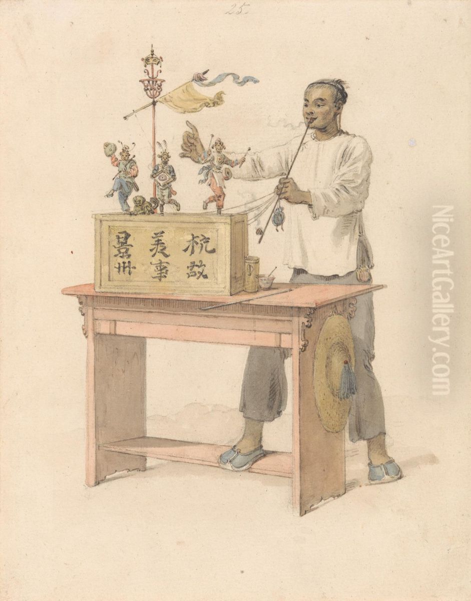 A Raree Show Oil Painting by William Alexander