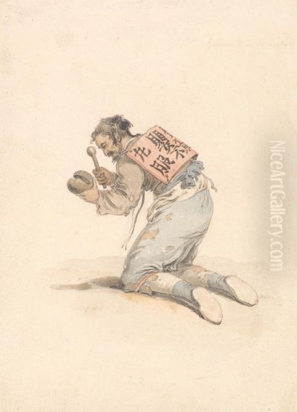 A Chinese Beggar Oil Painting by William Alexander