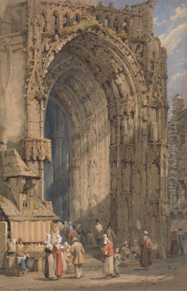 The Porch, Reims Cathedral Oil Painting by Samuel Prout