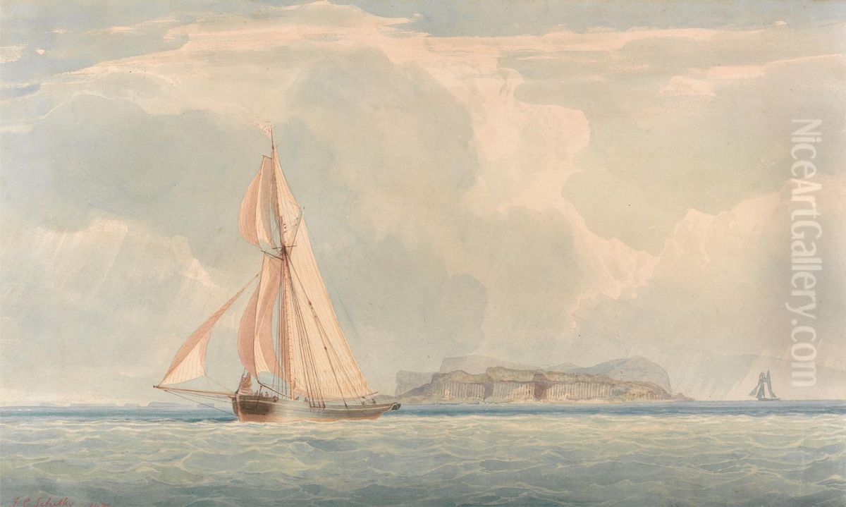 Boat Sailing to the Left with Island in the Background Oil Painting by John Christian Schetky