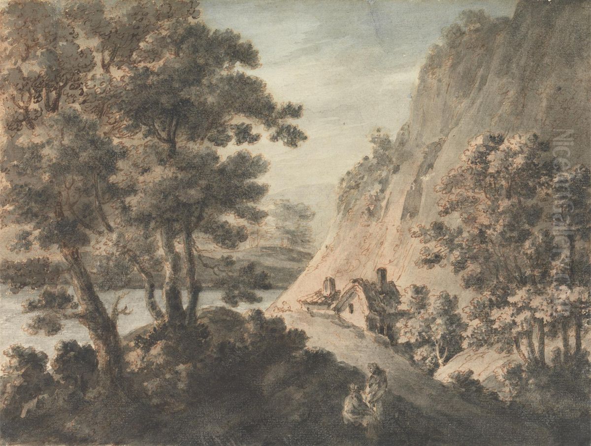 Landscape with River and Figures Oil Painting by James Adam